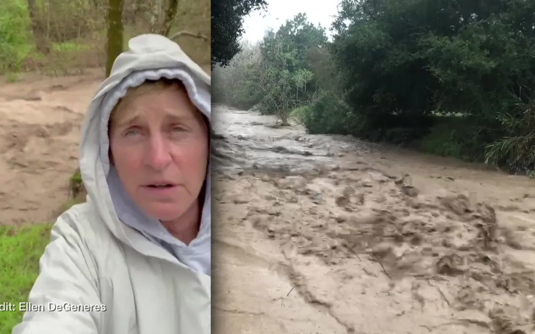 Ellen DeGeneres Films Flood Waters Near Her Home As Montecito Residents Are Ordered to Evacuate